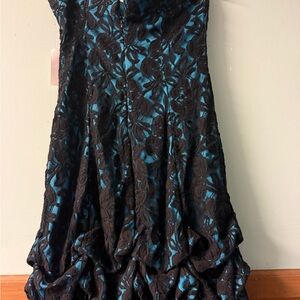 Black Lace Party Dress with Teal Lining - JR Social